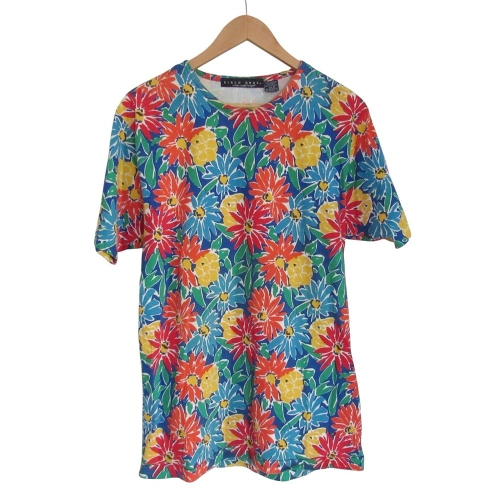 Birch Bros Eagles Eye Flower Tee Medium Floral Vintage Short Sleeve Retro Color